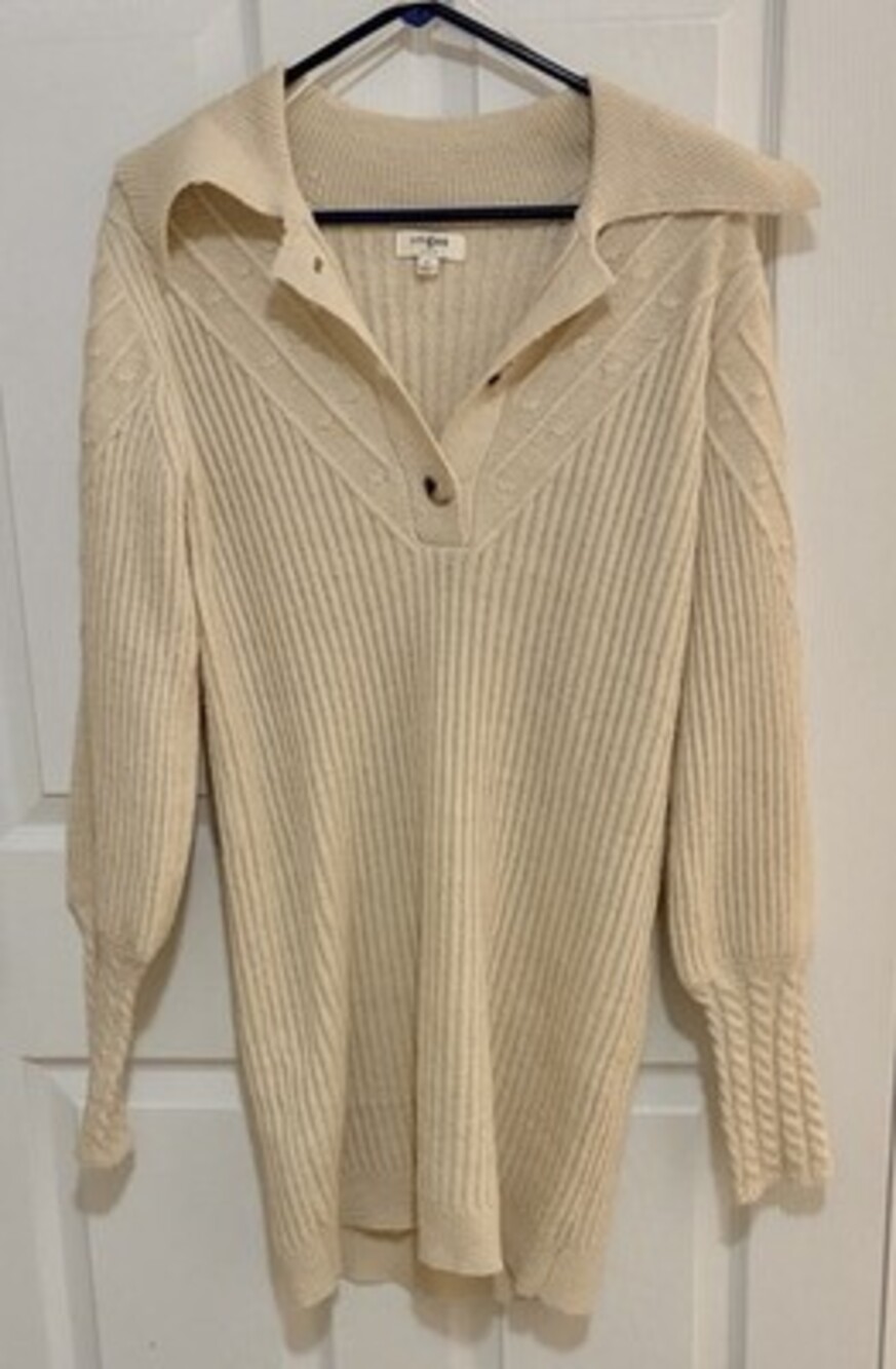 Umgee Ribbed-Knit Collared Button Pullover Sweater Beige Long Sleeve M